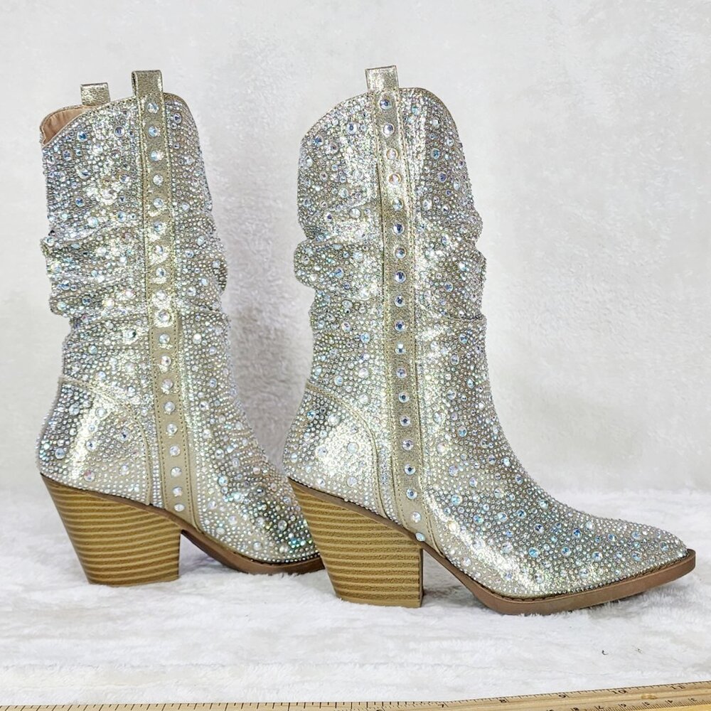 Angel Riders Rhinestones Country Glam Western Cowgirl Slouch Calf Boots - Picture 4 of 14